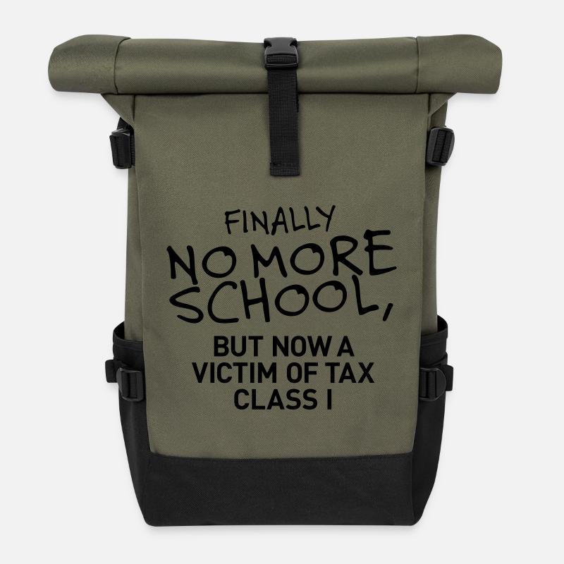 Finally no more school - Rolltop Rucksack - Olive/Schwarz
