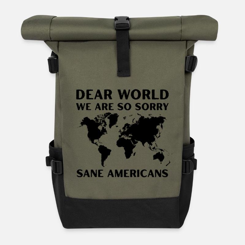 Dear World We Are So Sorry Protest Graphic - Roll Top Backpack - olive/black
