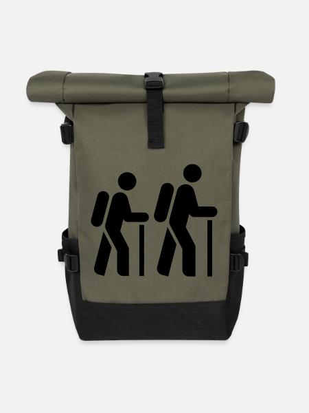 Wanderer, Pilger, Tourist, Pilgerweg - Rolltop Rucksack - Olive/Schwarz