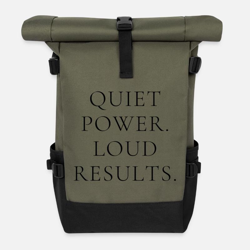 Quiet Power Loud Results – Minimal Statement Shirt - Rolltop Rucksack - Olive/Schwarz