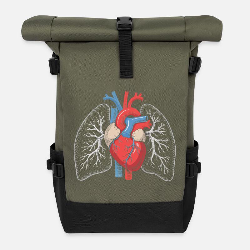 Herz-Lungen Anatomie Kunstdruck - Rolltop Rucksack - Olive/Schwarz