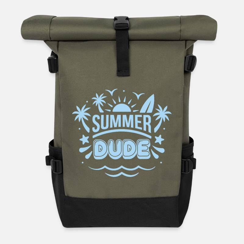 Sommer Dude Surf Logo - Rolltop Rucksack - Olive/Schwarz