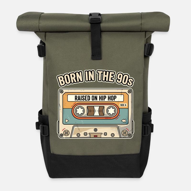 Born in the 90s Hip Hop Cassette - Roll Top Backpack - olive/black