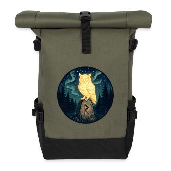 Goldene Eule über Mondfels im Wald - Rolltop Rucksack - Olive/Schwarz - Vorne