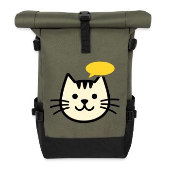 Cat face with speech bubble - Roll Top Backpack - olive/black - Front