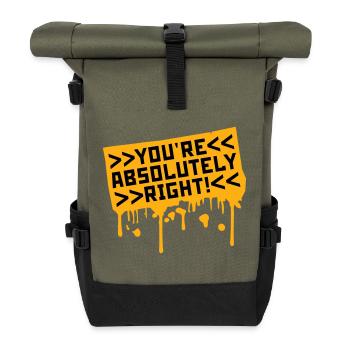 You're Absolutely Right Lustig Sarkastisch KI Logo - Rolltop Rucksack - Olive/Schwarz - Vorne