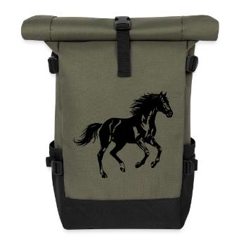 Horse Gallop Silhouette Wild - Roll Top Backpack - olive/black - Front