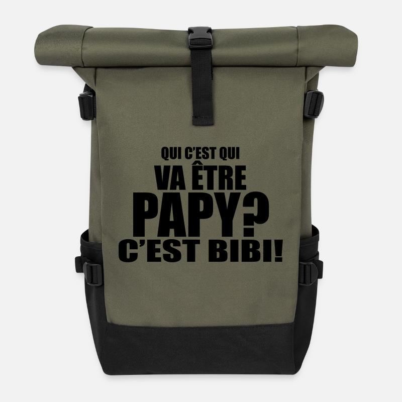 qui c'est qui va être papy?c'est ! - Sac à dos roll top - olive/noir