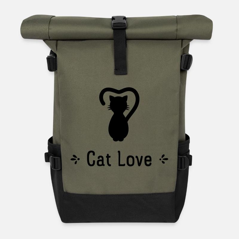 Cat Love - Roll Top Backpack - olive/black