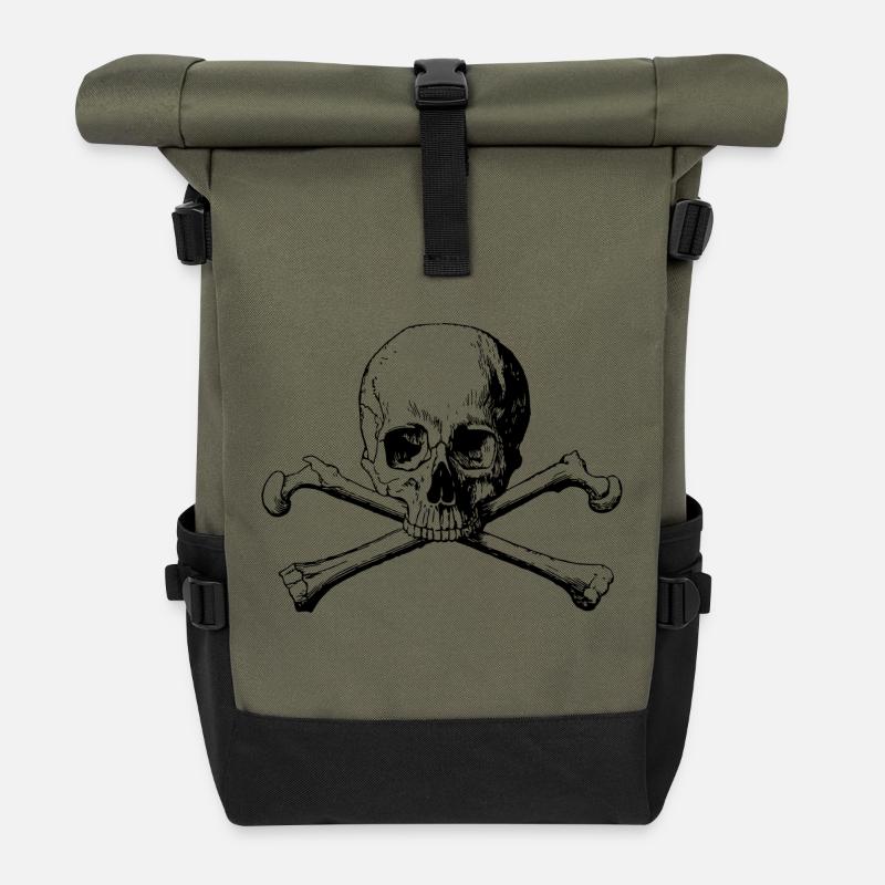 Kopf mit Knochen - Rolltop Rucksack - Olive/Schwarz