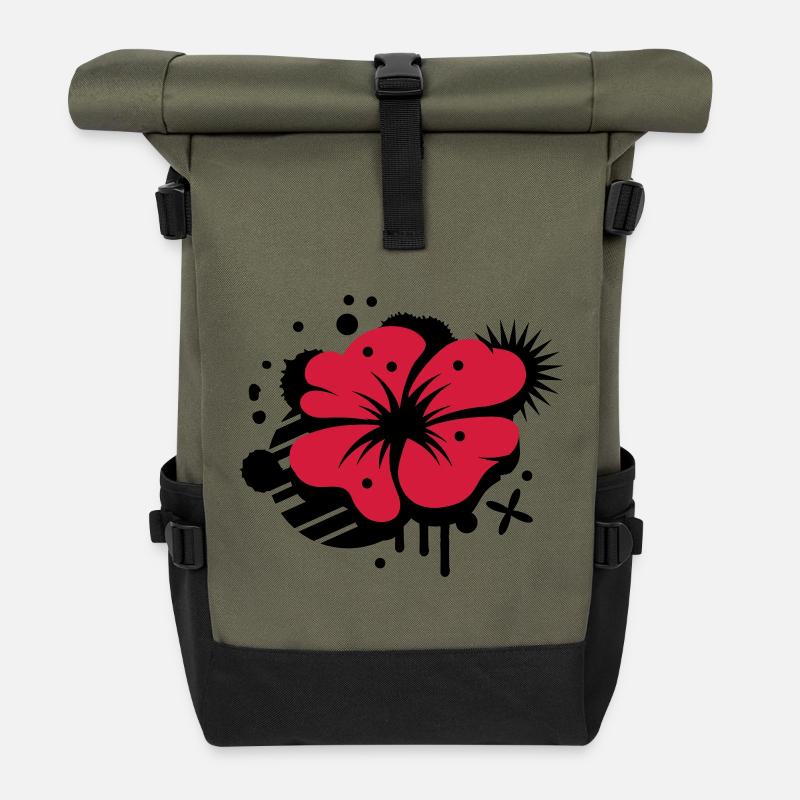 Klatschmohn als Graffiti - Rolltop Rucksack - Olive/Schwarz