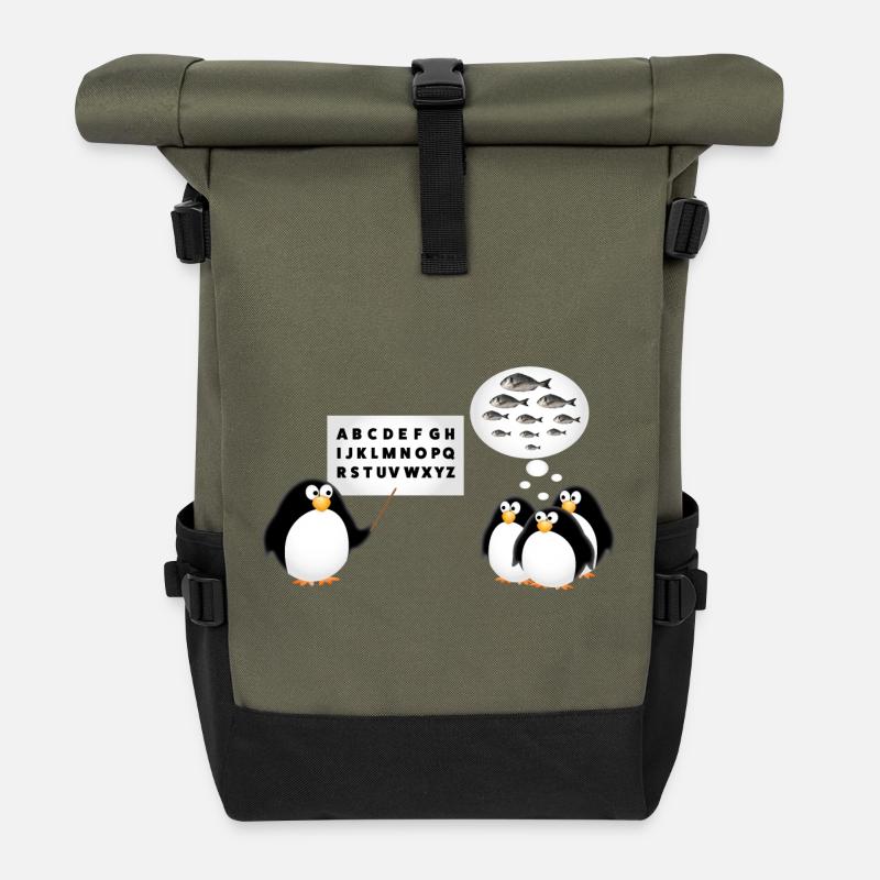 École - Pingouin - Sac à dos roll top - olive/noir