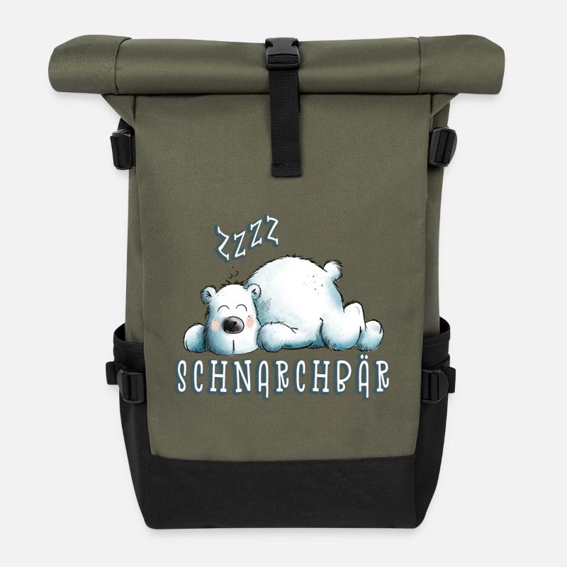 Lustiger Schnarchbär I Eisbär I Bären Geschenk - Rolltop Rucksack - Olive/Schwarz