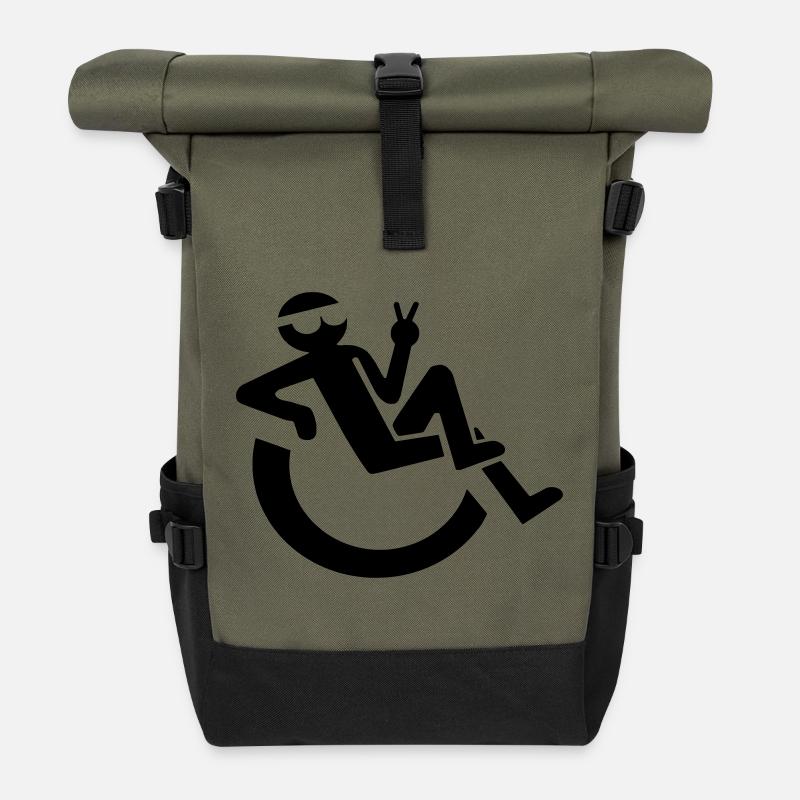 Bild eines entspannten Rollstuhlfahrers # - Rolltop Rucksack - Olive/Schwarz