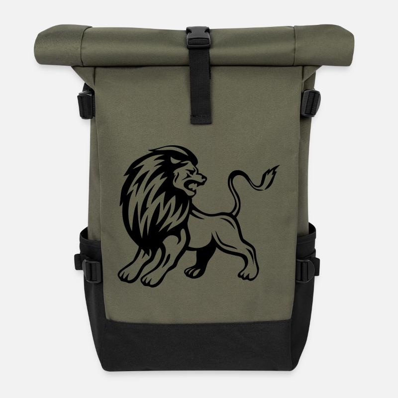 Prachtvoller Löwe - Rolltop Rucksack - Olive/Schwarz