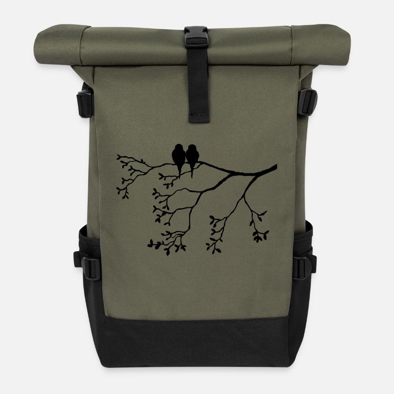 Vogelpaar sur la branche mince - Sac à dos roll top - olive/noir