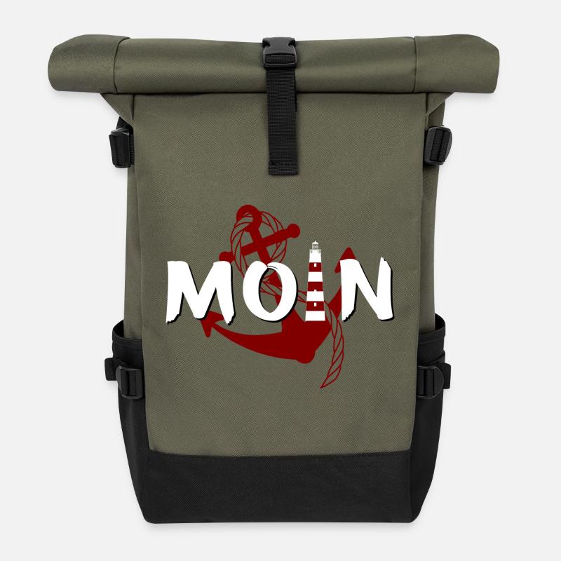 Moin Leuchtturm Anker - Rolltop Rucksack - Olive/Schwarz
