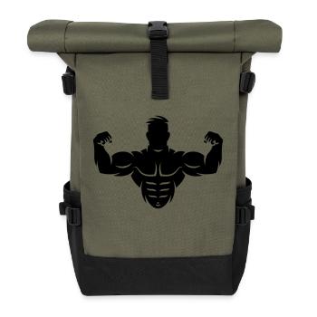 Bodybuilder (Bodybulding, Biceps, Athletic Sports) - Roll Top Backpack - olive/black - Front