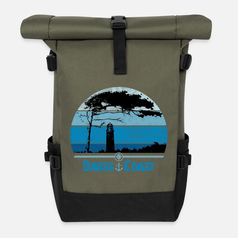 Côte Darss avec coupe-vent et phare - Sac à dos roll top - olive/noir