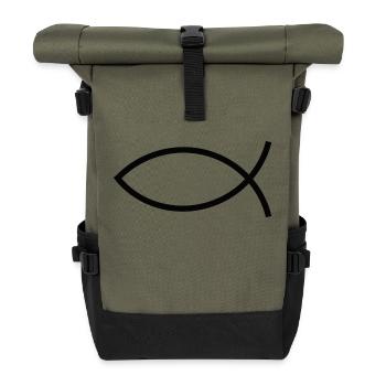 Jesus fish black Ichthys fish fish - Roll Top Backpack - olive/black - Front