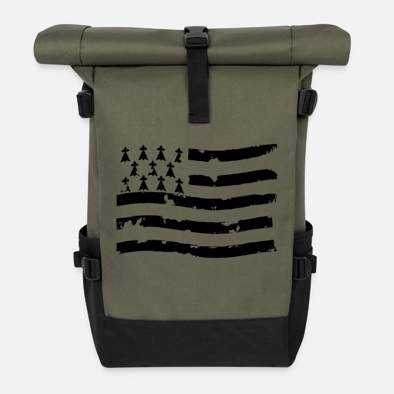Bretonische Flagge - Rolltop Rucksack - Olive/Schwarz