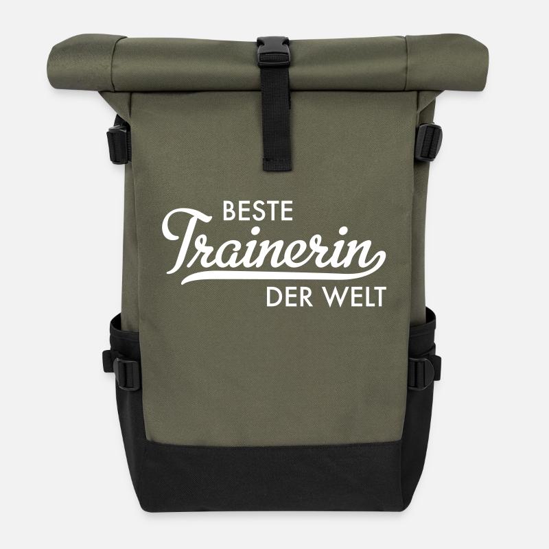 Beste Trainerin der Welt - Rolltop Rucksack - Olive/Schwarz