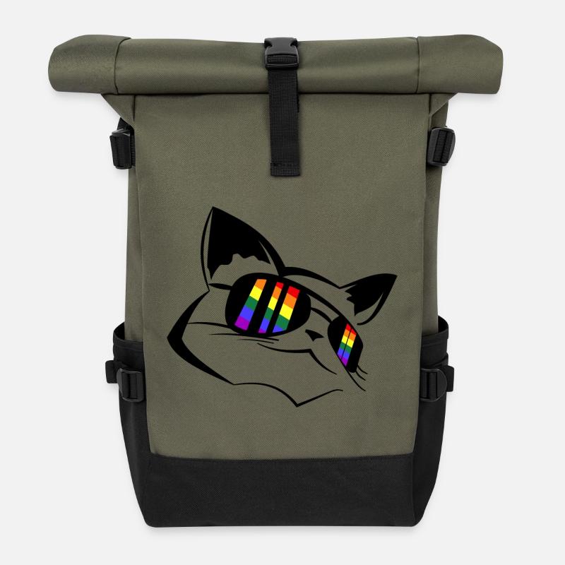 Pride Chat LGBT - Sac à dos roll top - olive/noir