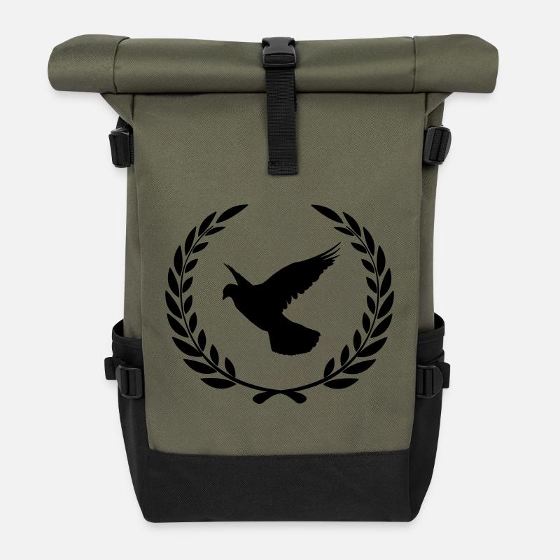 Brieftaube im Lorbeerkranz - Rolltop Rucksack - Olive/Schwarz