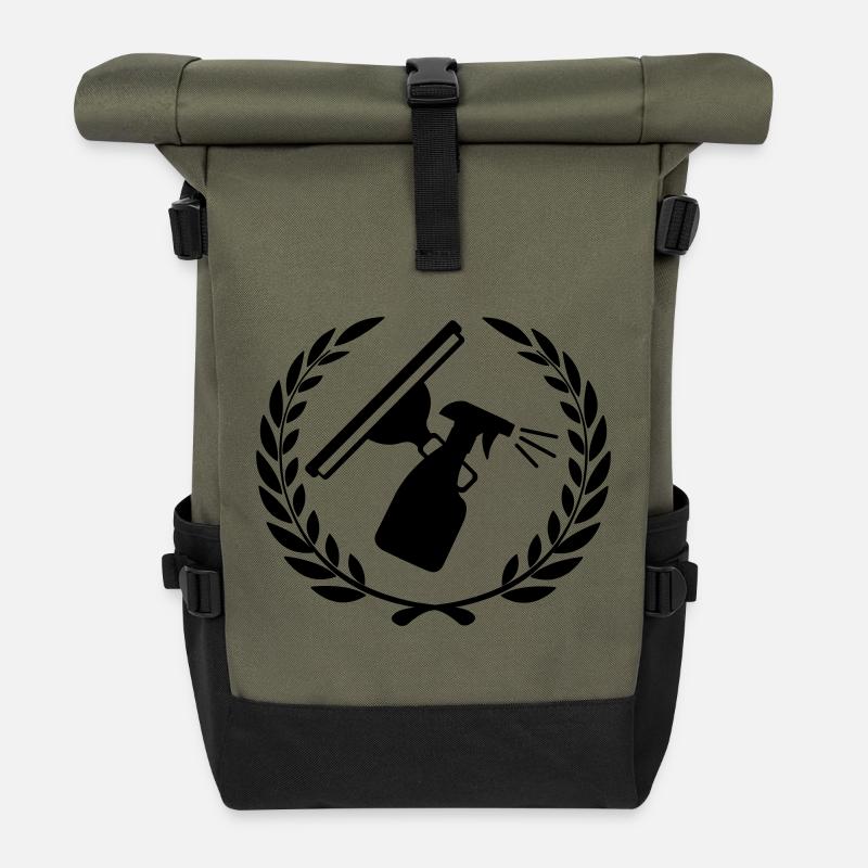 Logo lave-vitre avec couronne de laurier - Sac à dos roll top - olive/noir