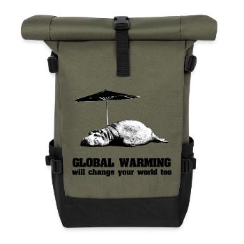 Global Warming / Climate Change / Global Warming - Roll Top Backpack - olive/black - Front