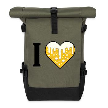 I ♥️ BEER | I love hop malt beer - Roll Top Backpack - olive/black - Front