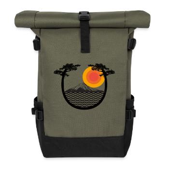 Mount Fuji, Japan - Roll Top Backpack - olive/black - Front