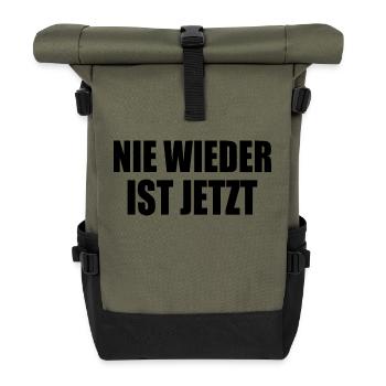 Nie wieder ist jetzt - Rolltop Rucksack - Olive/Schwarz - Vorne