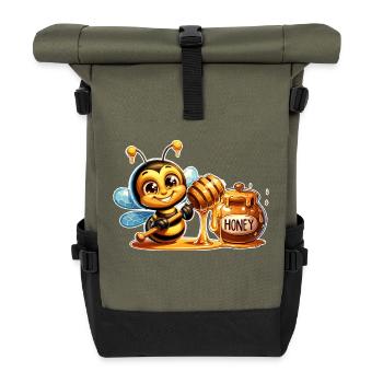 Sweet bee nibbling on the honey pot - Roll Top Backpack - olive/black - Front