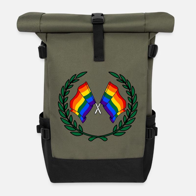 Fahnen Regenbogen im Lorbeerkranz - Rolltop Rucksack - Olive/Schwarz