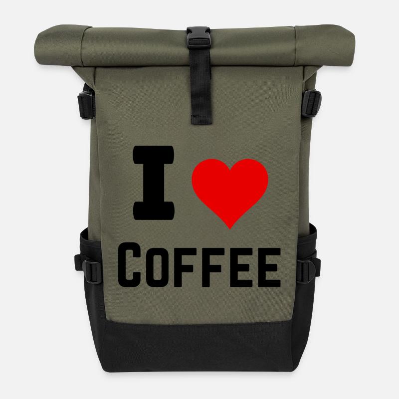 I love coffee - Sac à dos roll top - olive/noir
