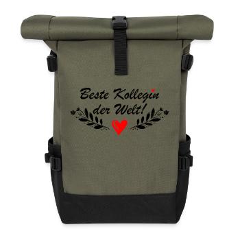 Beste Kollegin der Welt Herz - Rolltop Rucksack - Olive/Schwarz - Vorne