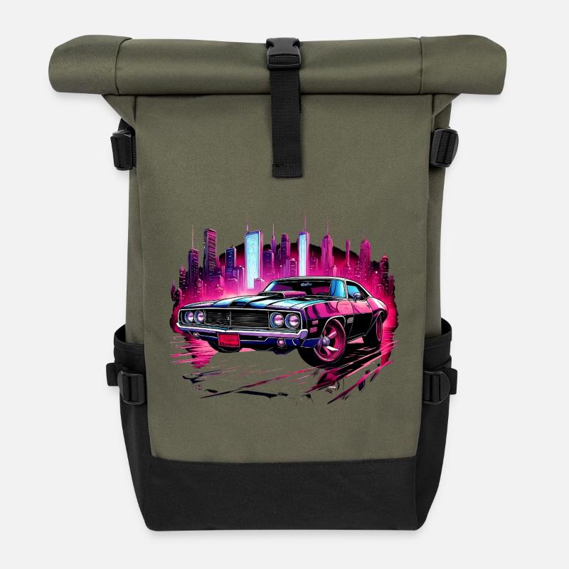voiture03 - Sac à dos roll top - olive/noir