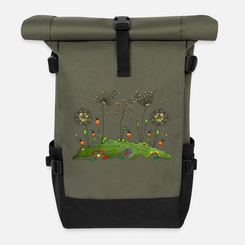 Blumen - Rolltop Rucksack - Olive/Schwarz