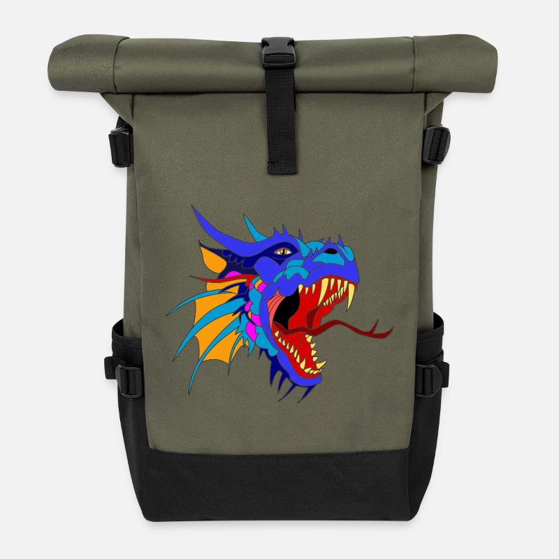 Tête de dragon - Sac à dos roll top - olive/noir