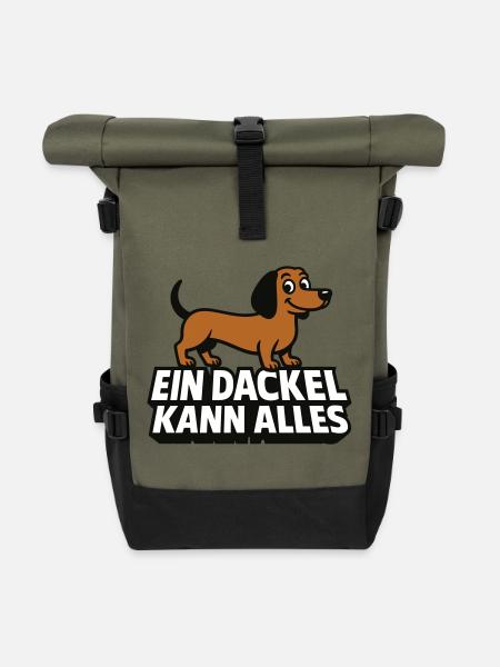 Ein Dackel kann alles! - Rolltop Rucksack - Olive/Schwarz