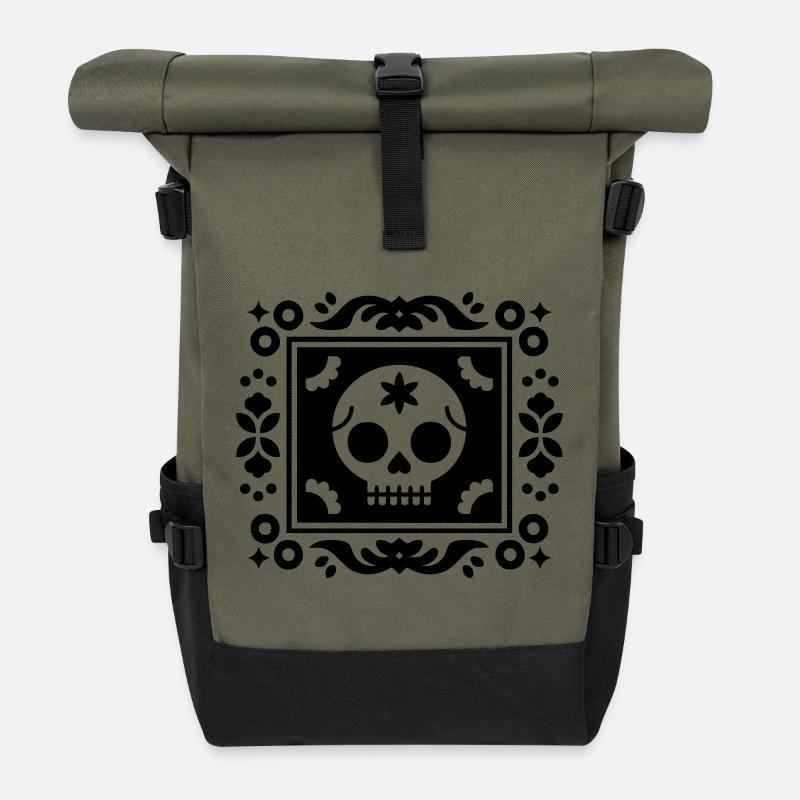 Tag des toten Schädels - Rolltop Rucksack - Olive/Schwarz