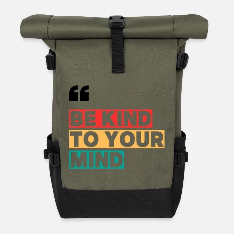 Be Kind to Your Mind - Rolltop Rucksack - Olive/Schwarz