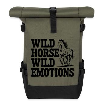 Wildpferd, wilde Gefühle - Rolltop Rucksack - Olive/Schwarz - Vorne