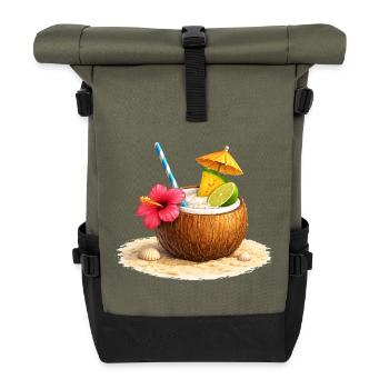 Tropischer Cocktail in der Kokosnuss am Strand  - Sac à dos roll top - olive/noir - Devant