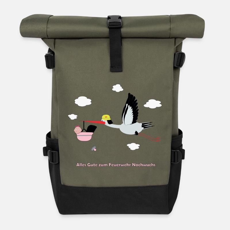 Alles Gute zum Feuerwehr Nachwuchs - Mädchen - Rolltop Rucksack - Olive/Schwarz