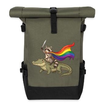 LGBTQ-Pride-Monat – Stolzer LGBTQ-Waschbär - Rolltop Rucksack - Olive/Schwarz - Vorne