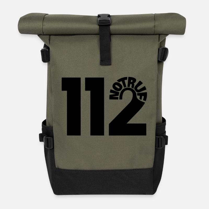 Notruf 112 rund - Rolltop Rucksack - Olive/Schwarz