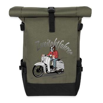 Simson Schwalbe Zweitaktfahrer - Rolltop Rucksack - Olive/Schwarz - Vorne