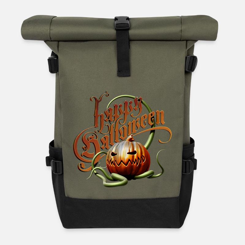 happy halloween 3D - Roll Top Backpack - olive/black